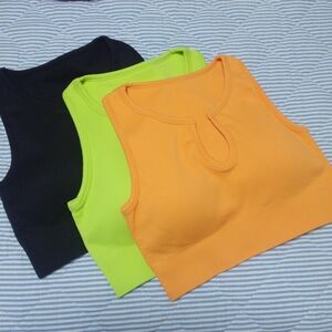Stylish Women's Sleeveless Crop Tops - Black, Lime Green, and Orange